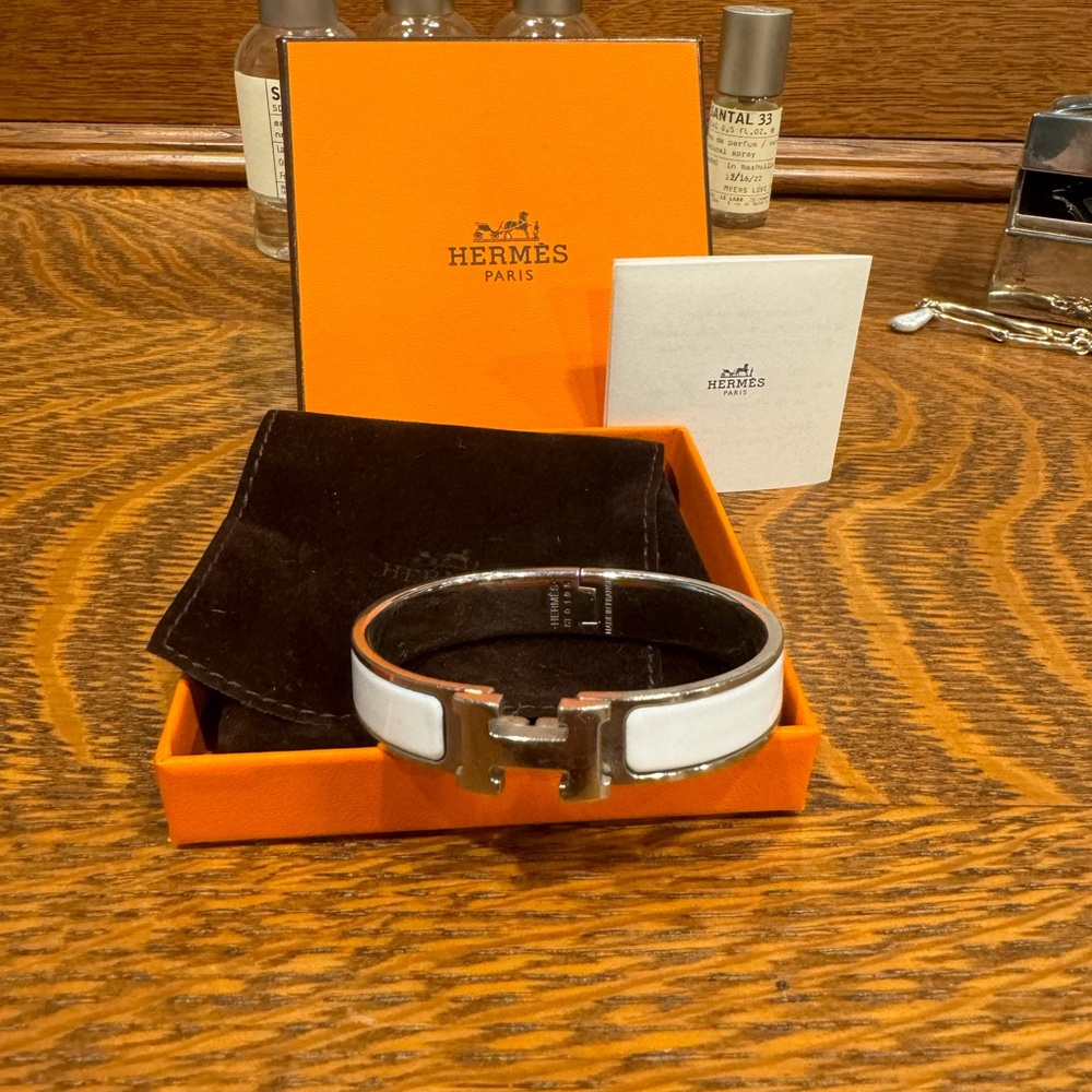 Hermes White and Silver Bracelet